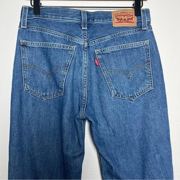 Levi's Women Low Pro Jeans 25" Dark Wash Rip Knee Straight Leg Western - Picture 8 of 12